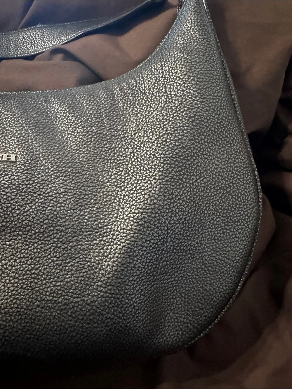 Coach Black Pebbled Leather Shoulder Bag with Silver Hardware